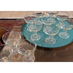 11 Vintage Mid Century Bubble Glass Hobnail Pedestal Champagne/Sherbert Coupes
